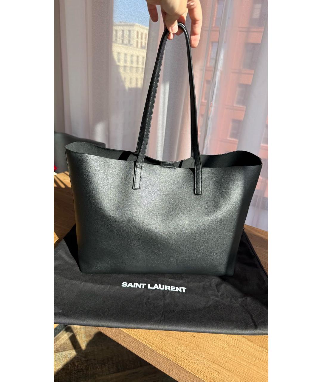 SAINT LAURENT Черная кожаная сумка тоут, фото 2