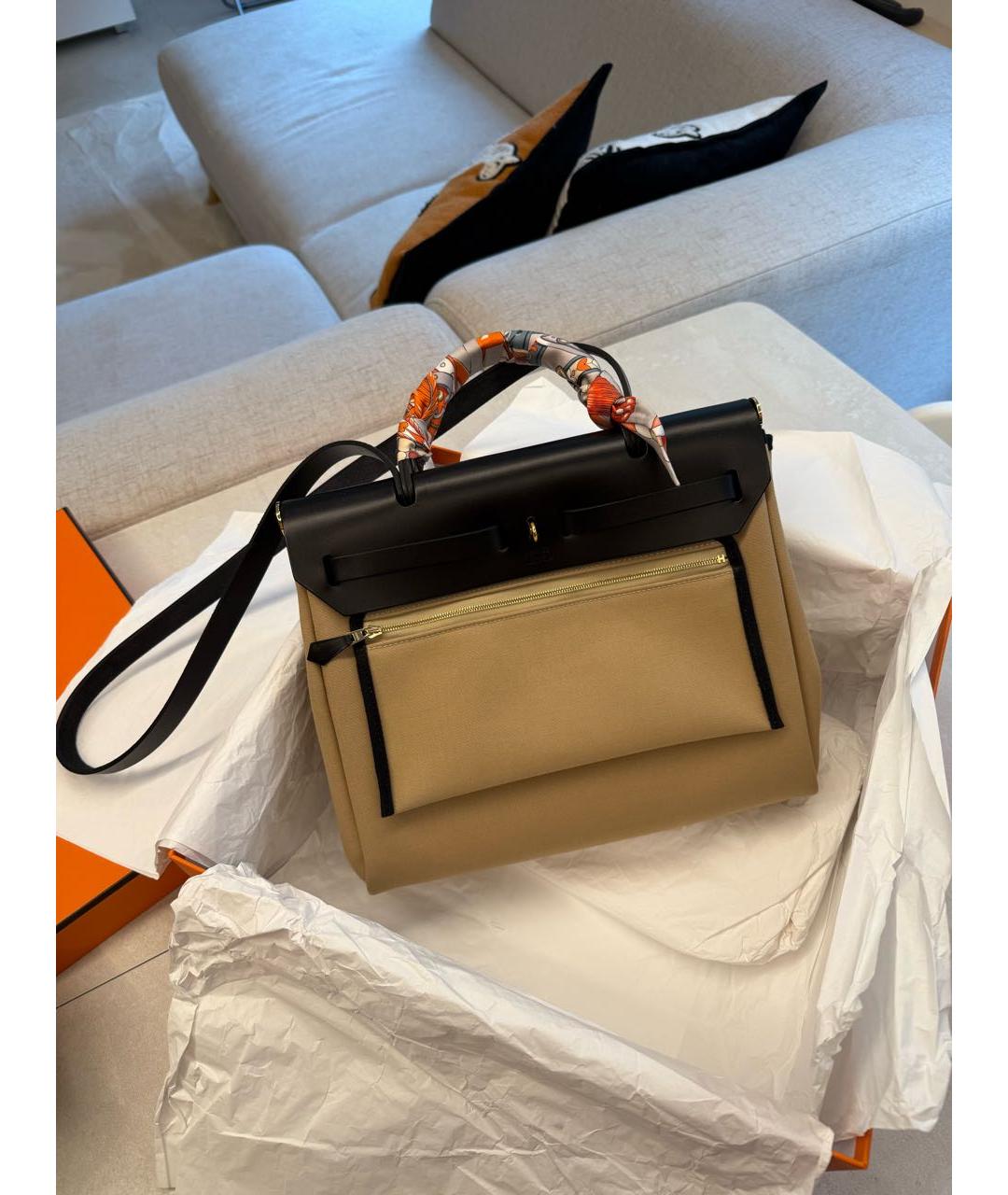 HERMES Бежевая тканевая сумка через плечо, фото 3