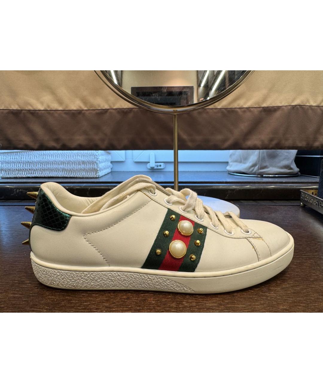 GUCCI Белые кожаные кеды, фото 8