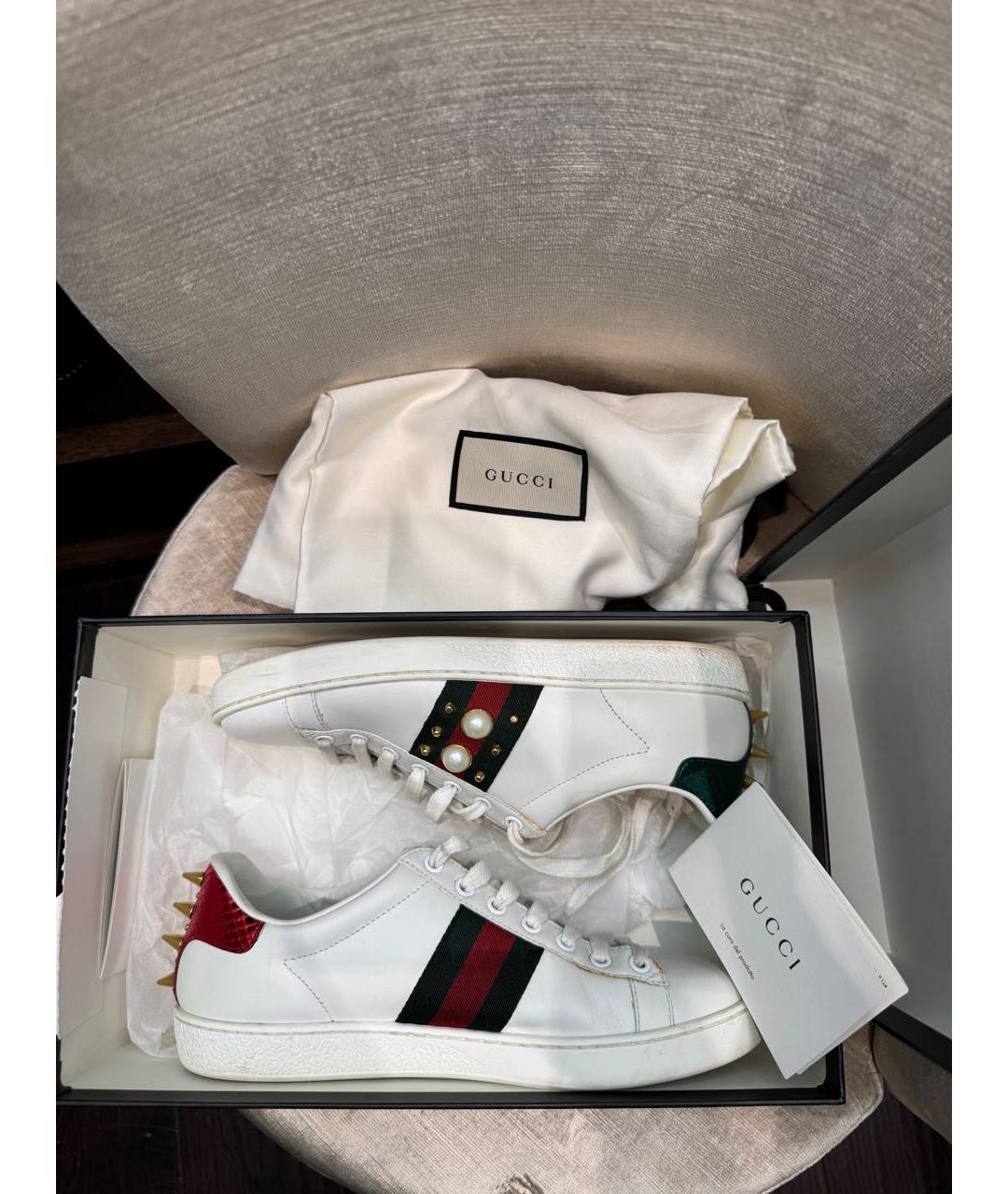 GUCCI Белые кожаные кеды, фото 5