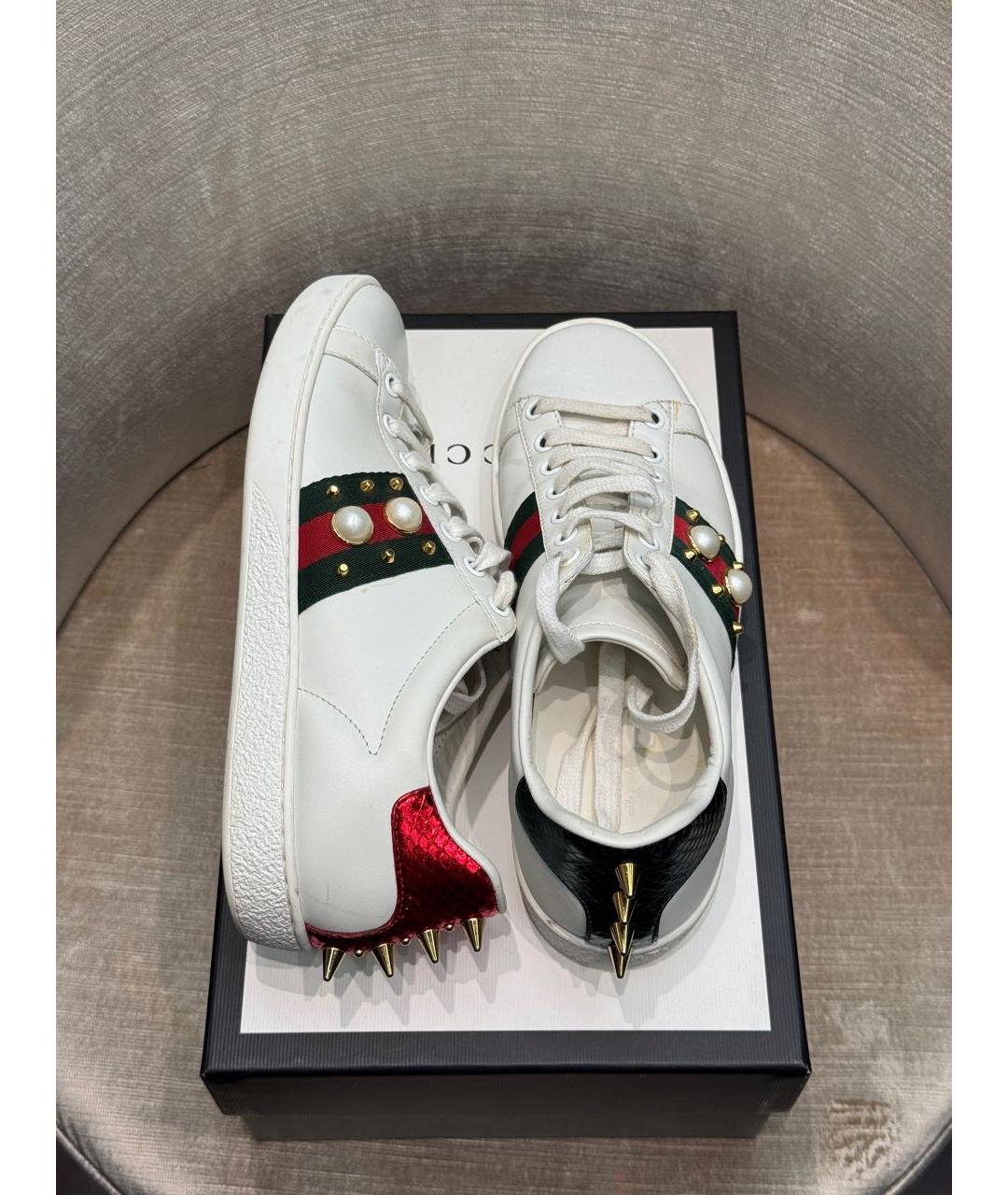GUCCI Белые кожаные кеды, фото 3