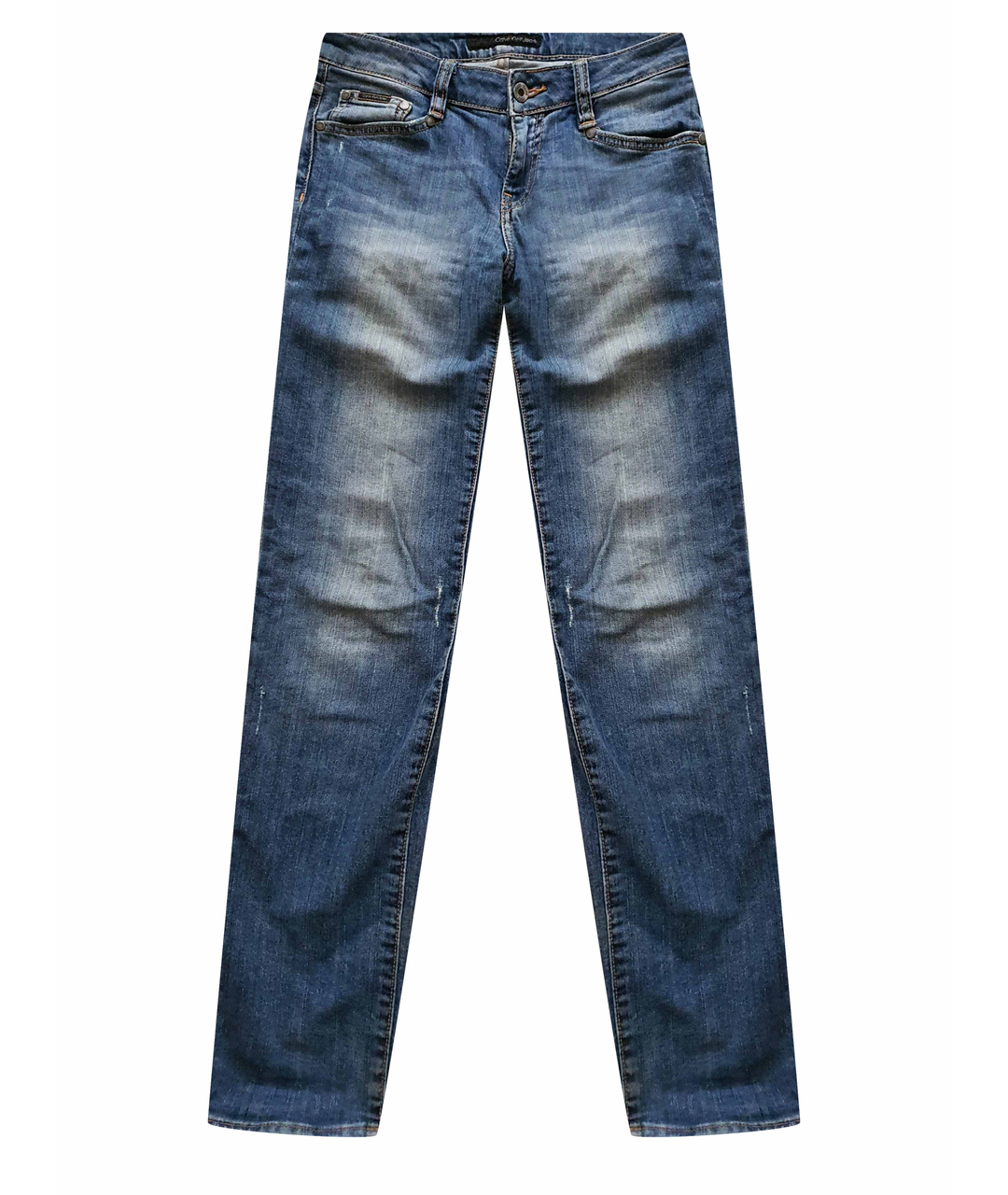 CALVIN KLEIN JEANS Синие хлопко-эластановые прямые джинсы, фото 1