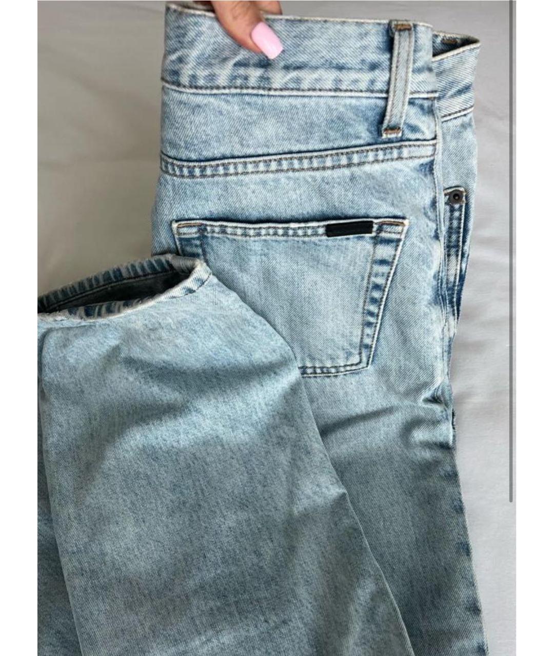 SAINT LAURENT Голубые хлопковые прямые джинсы, фото 5
