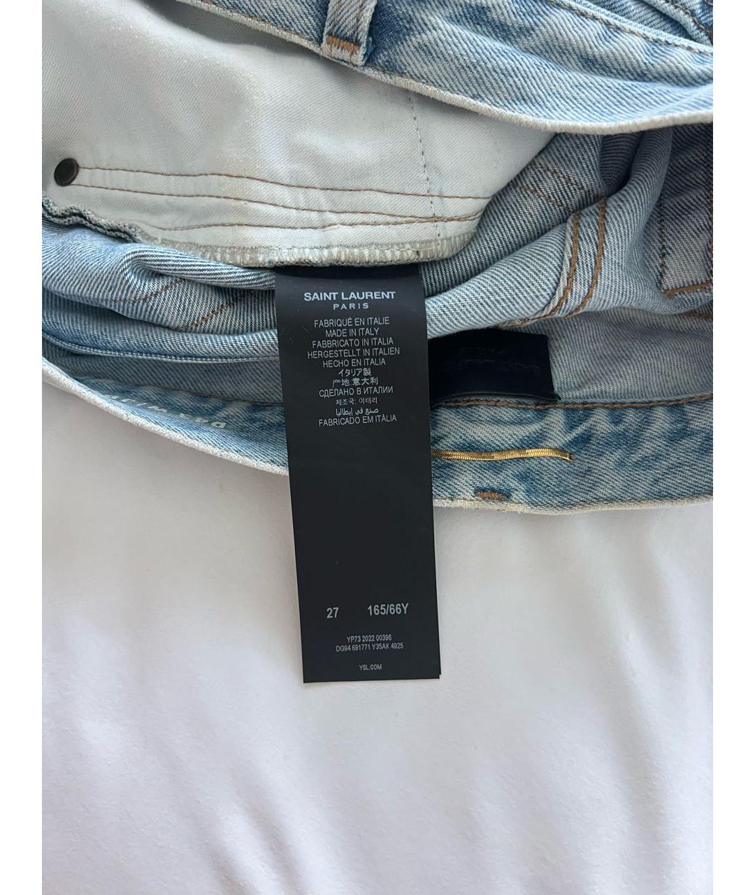 SAINT LAURENT Голубые хлопковые прямые джинсы, фото 4