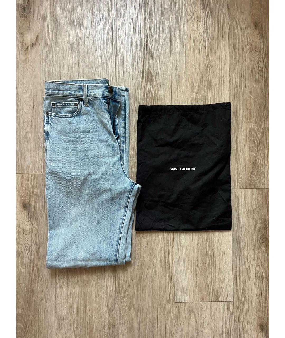 SAINT LAURENT Голубые хлопковые прямые джинсы, фото 8