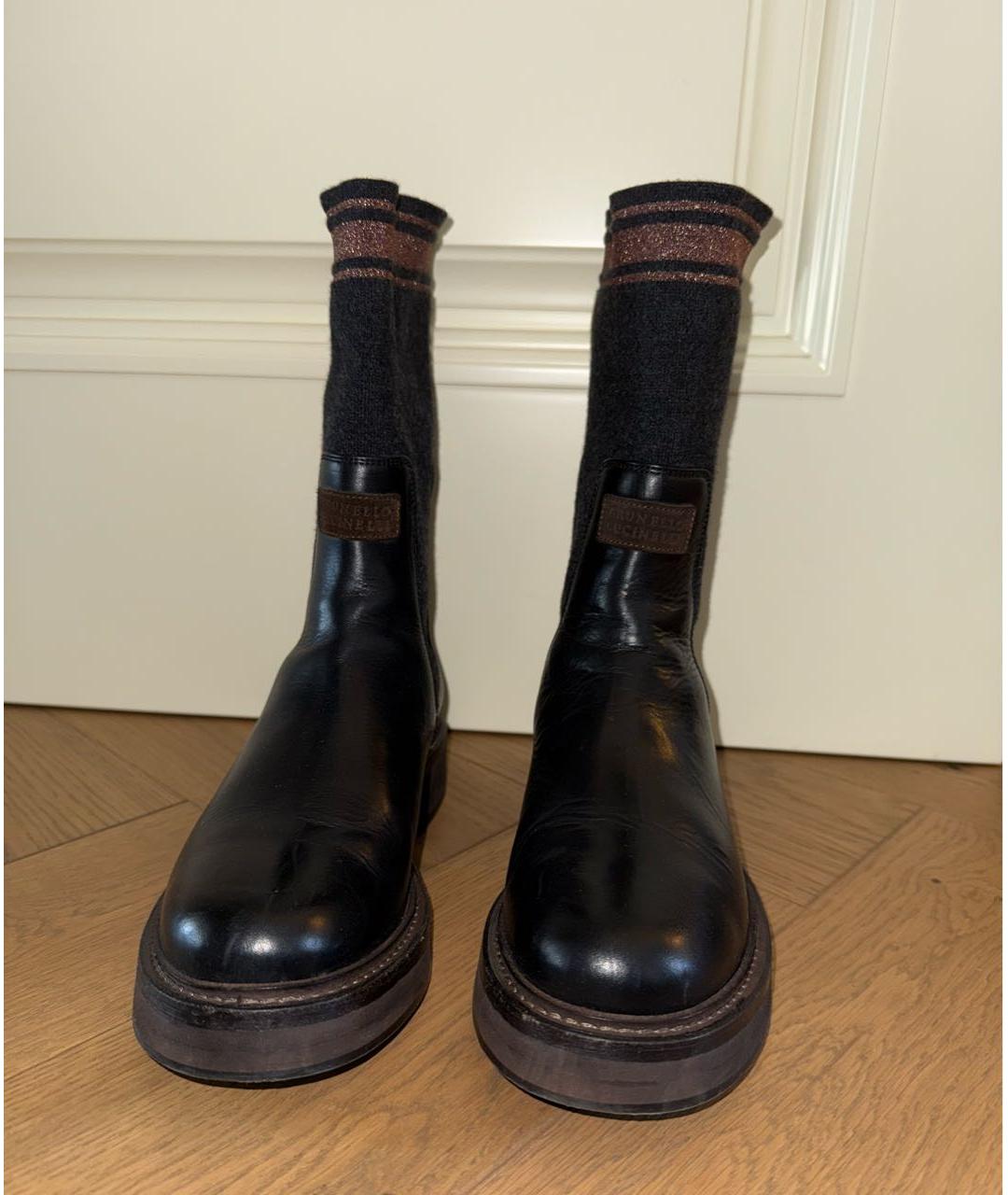 BRUNELLO CUCINELLI Черные кожаные ботинки, фото 2