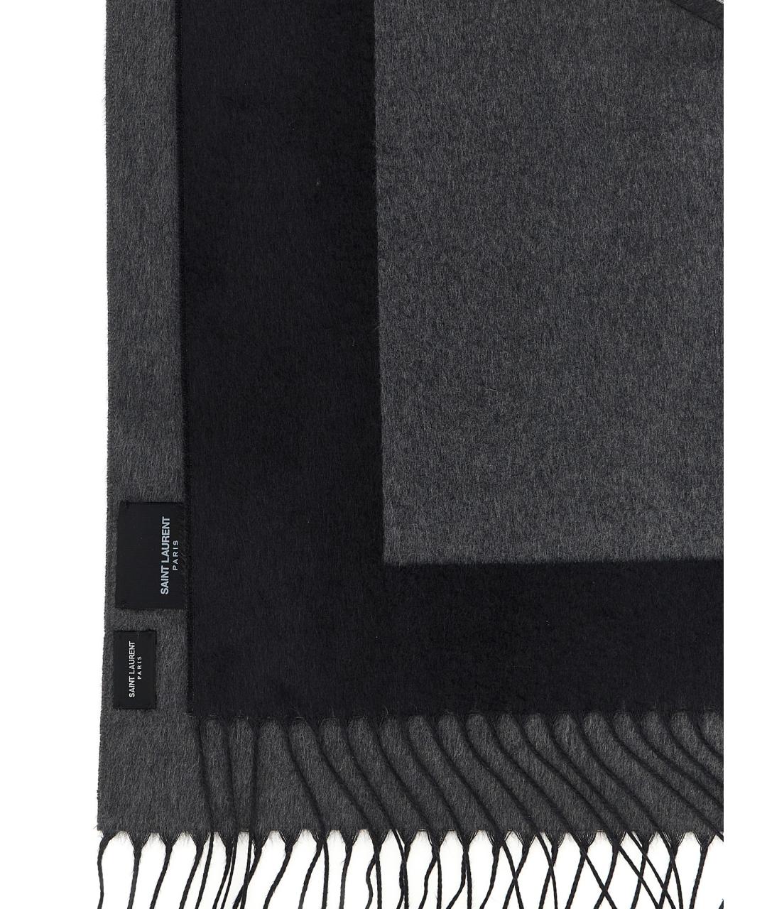 SAINT LAURENT Серый шелковый шарф, фото 2