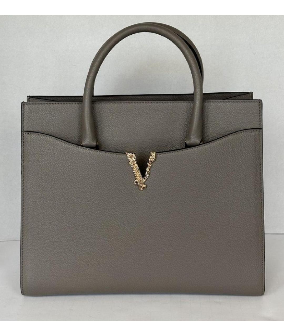 VERSACE Серая кожаная сумка тоут, фото 2