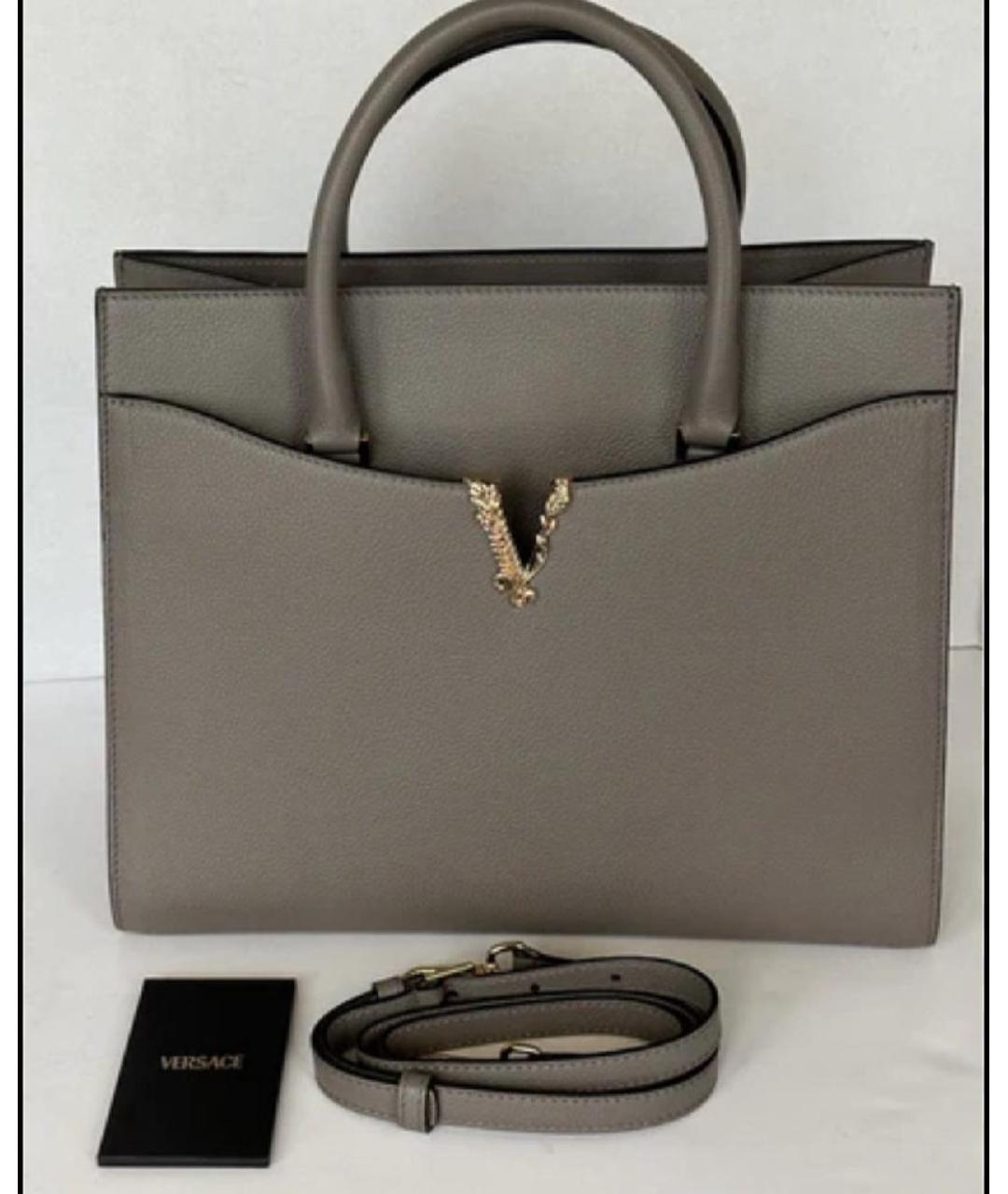 VERSACE Серая кожаная сумка тоут, фото 3