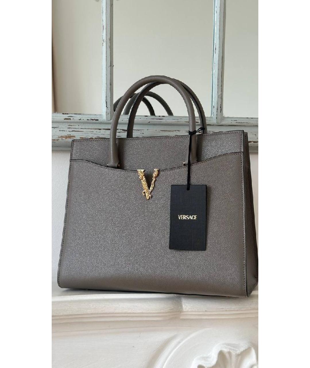 VERSACE Серая кожаная сумка тоут, фото 4