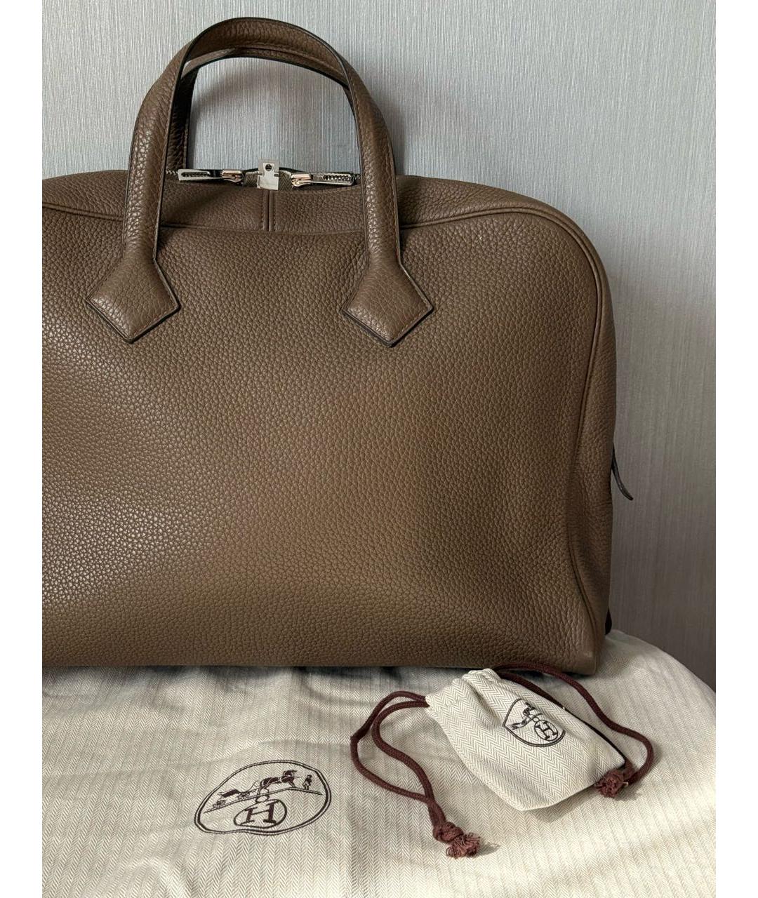 HERMES Коричневая кожаная сумка с короткими ручками, фото 7
