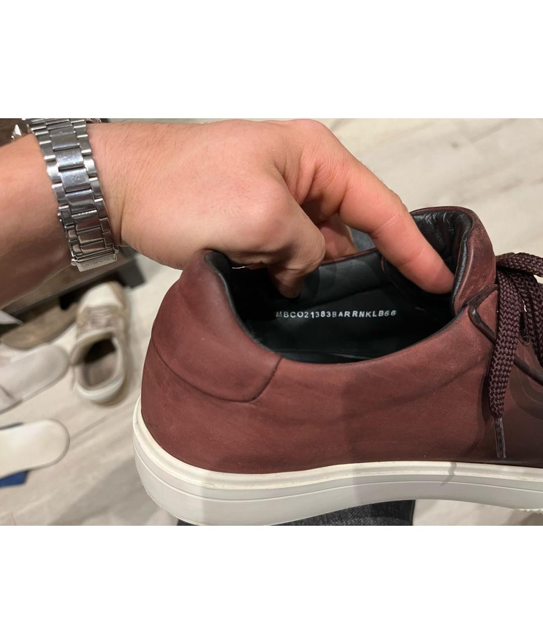 SANTONI Коричневые кожаные низкие кроссовки / кеды, фото 8