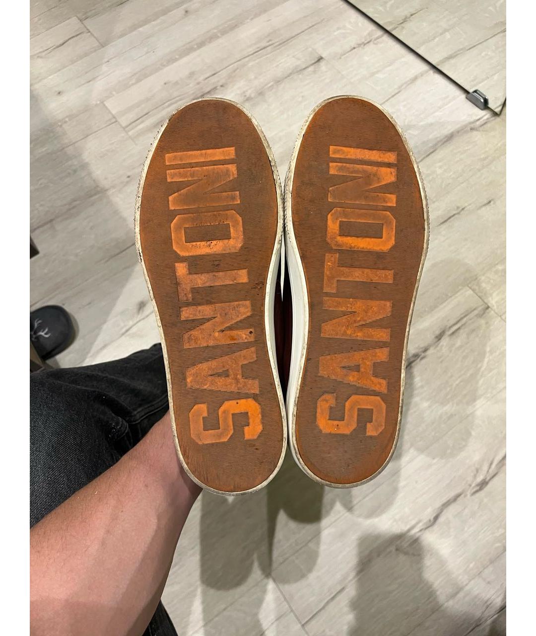 SANTONI Коричневые кожаные низкие кроссовки / кеды, фото 6