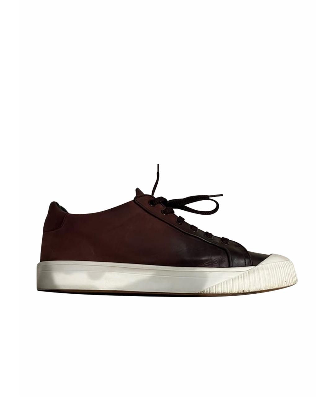 SANTONI Коричневые кожаные низкие кроссовки / кеды, фото 1