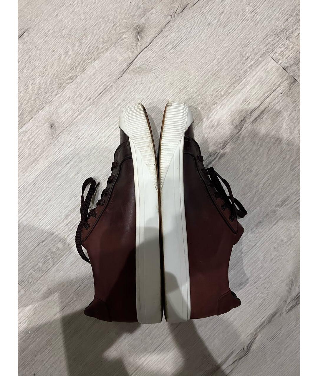 SANTONI Коричневые кожаные низкие кроссовки / кеды, фото 4