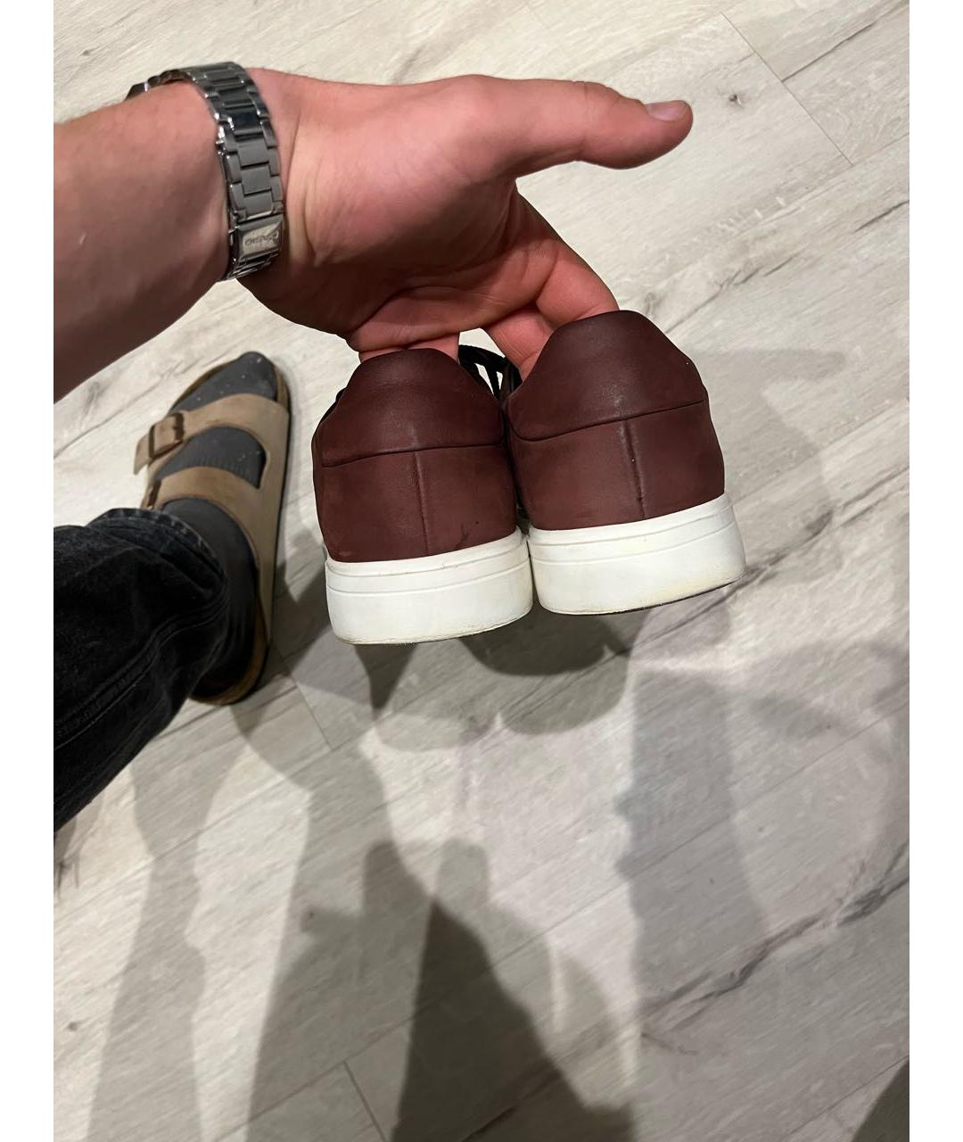 SANTONI Коричневые кожаные низкие кроссовки / кеды, фото 5
