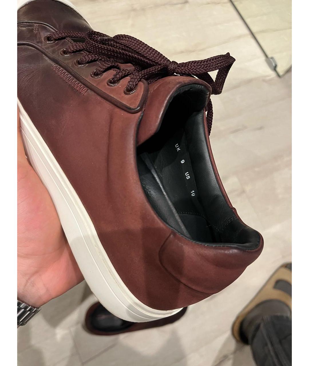 SANTONI Коричневые кожаные низкие кроссовки / кеды, фото 7