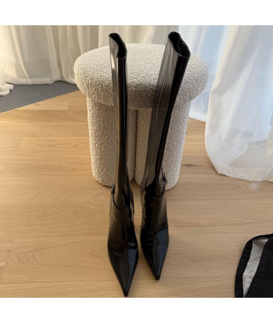 SAINT LAURENT Черные сапоги из лакированной кожи, фото 6