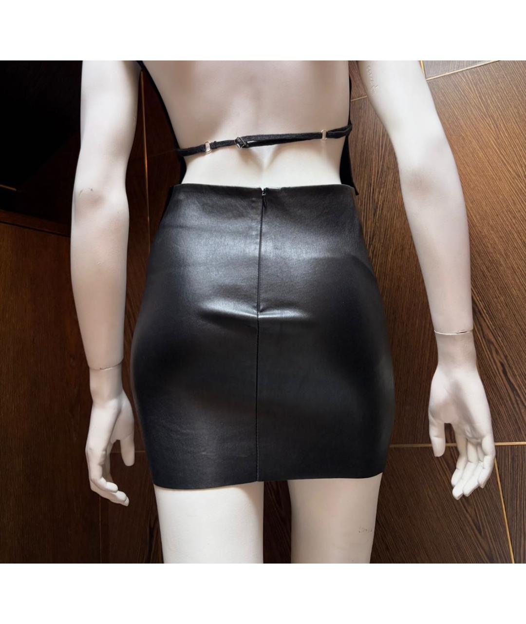 DROME Черная кожаная юбка мини, фото 5