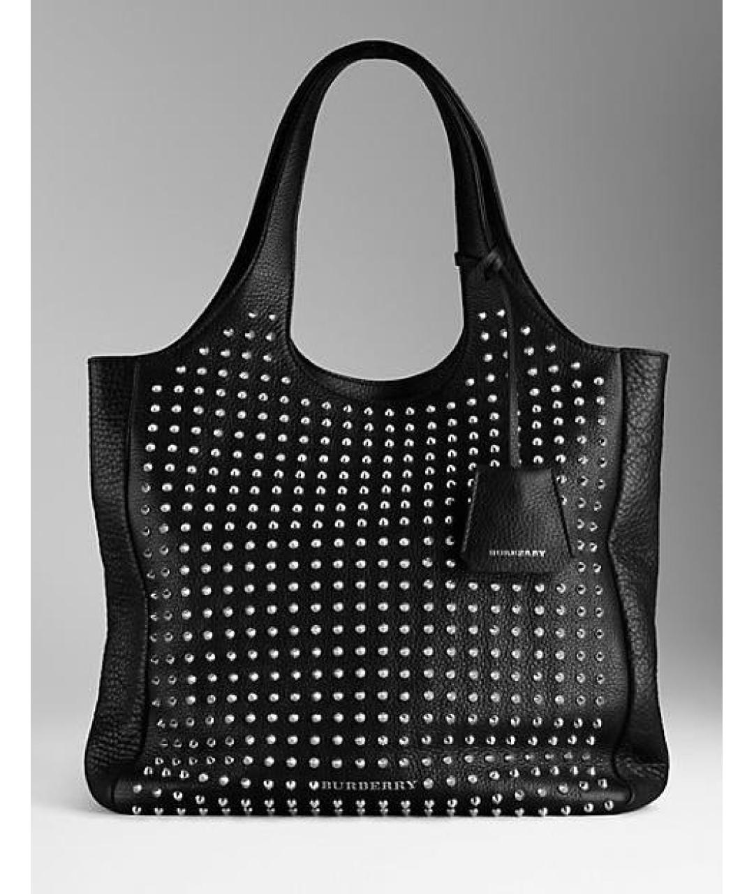 BURBERRY Черная кожаная сумка тоут, фото 9