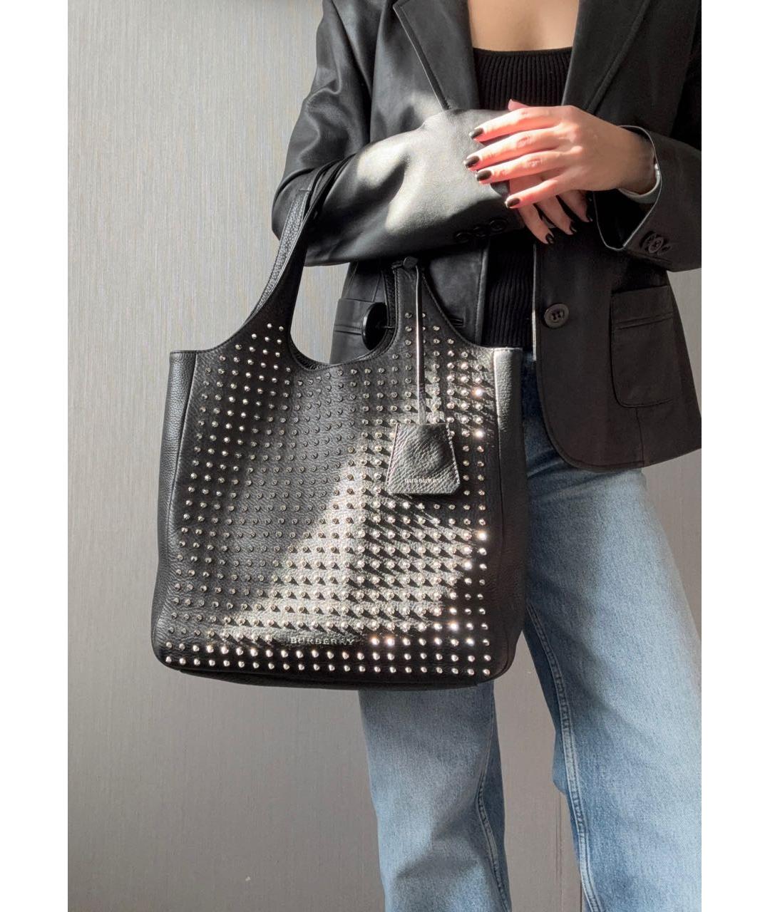 BURBERRY Черная кожаная сумка тоут, фото 5