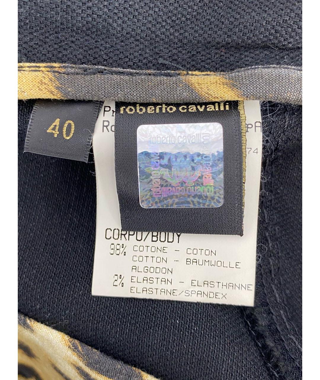 ROBERTO CAVALLI Черные хлопко-эластановые прямые брюки, фото 4