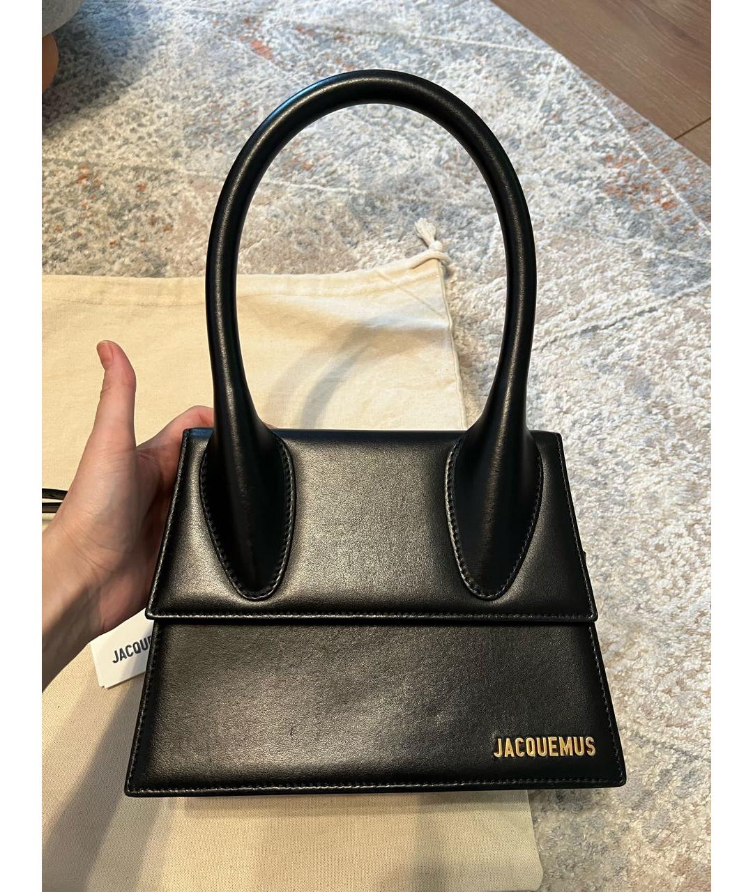 JACQUEMUS Черная кожаная сумка с короткими ручками, фото 2