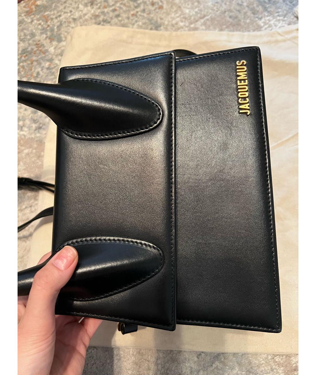 JACQUEMUS Черная кожаная сумка с короткими ручками, фото 8