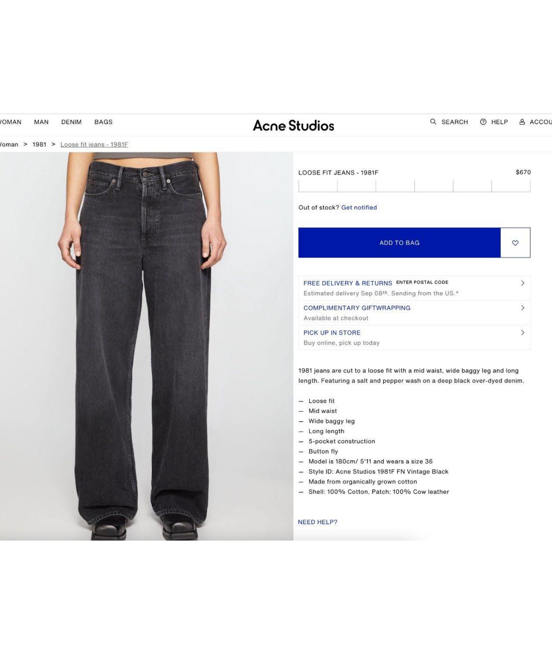ACNE STUDIOS Черные хлопковые джинсы клеш, фото 5