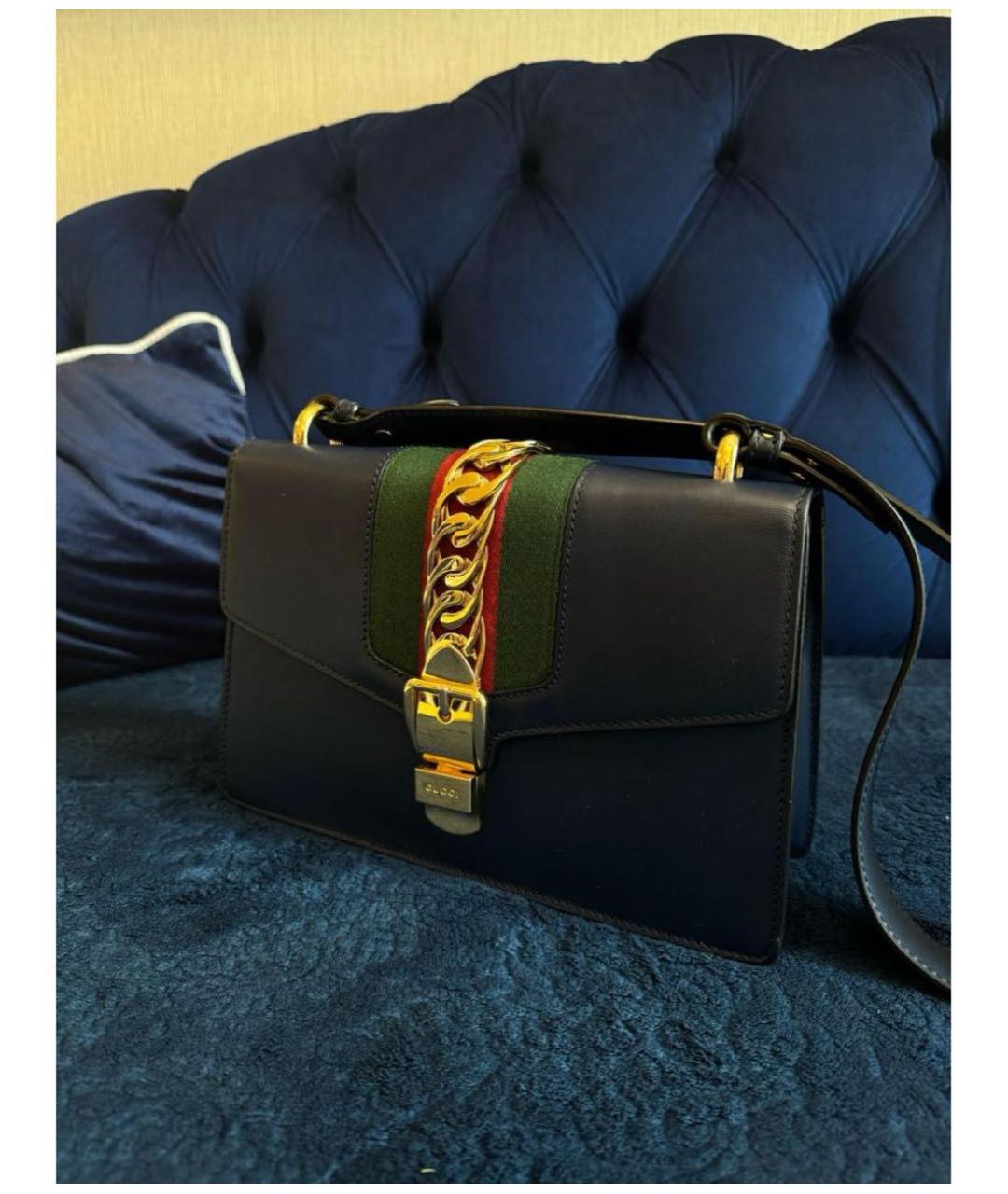 GUCCI Темно-синяя кожаная сумка через плечо, фото 2