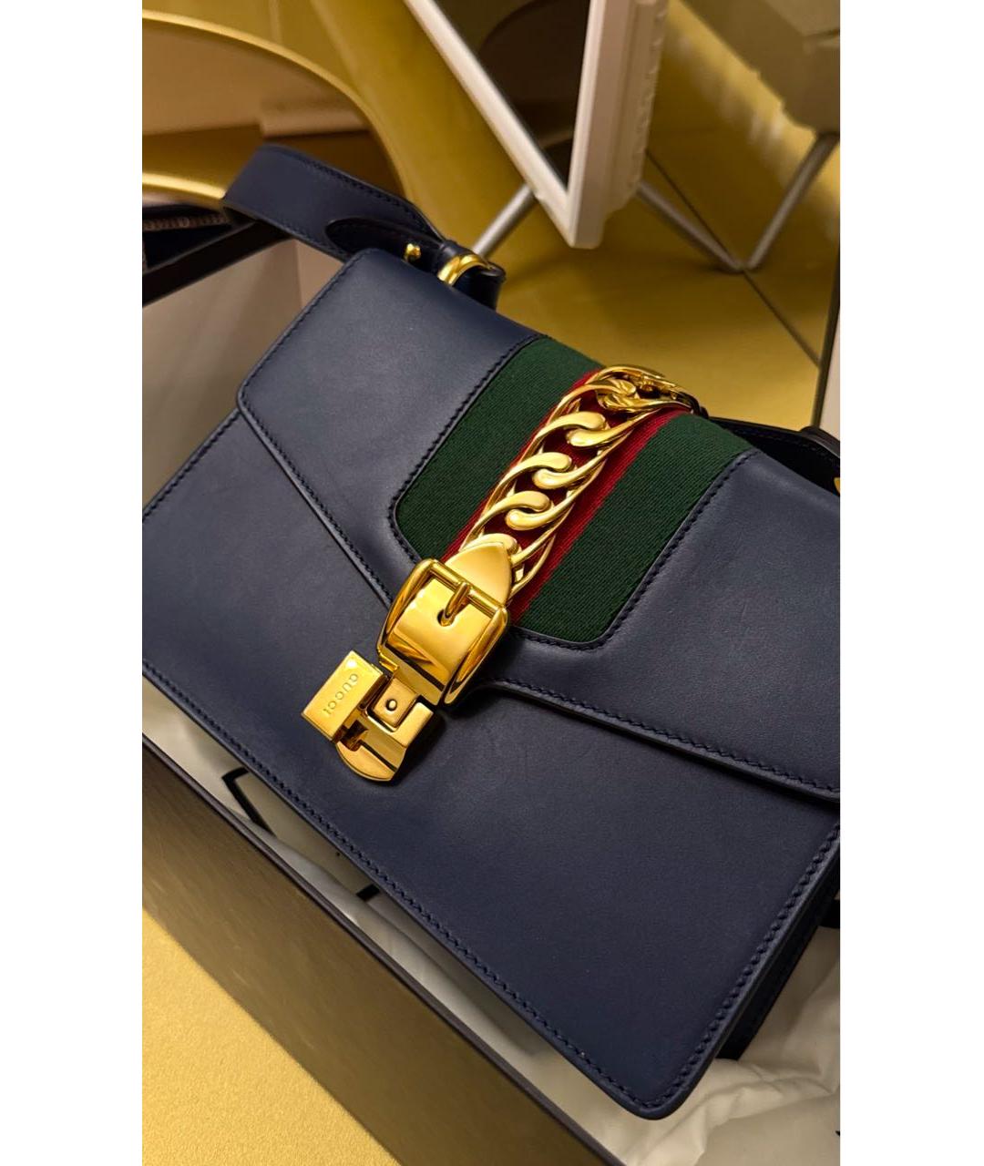 GUCCI Темно-синяя кожаная сумка через плечо, фото 3