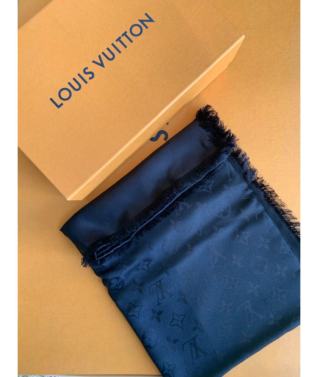 LOUIS VUITTON Черный шелковый платок, фото 4
