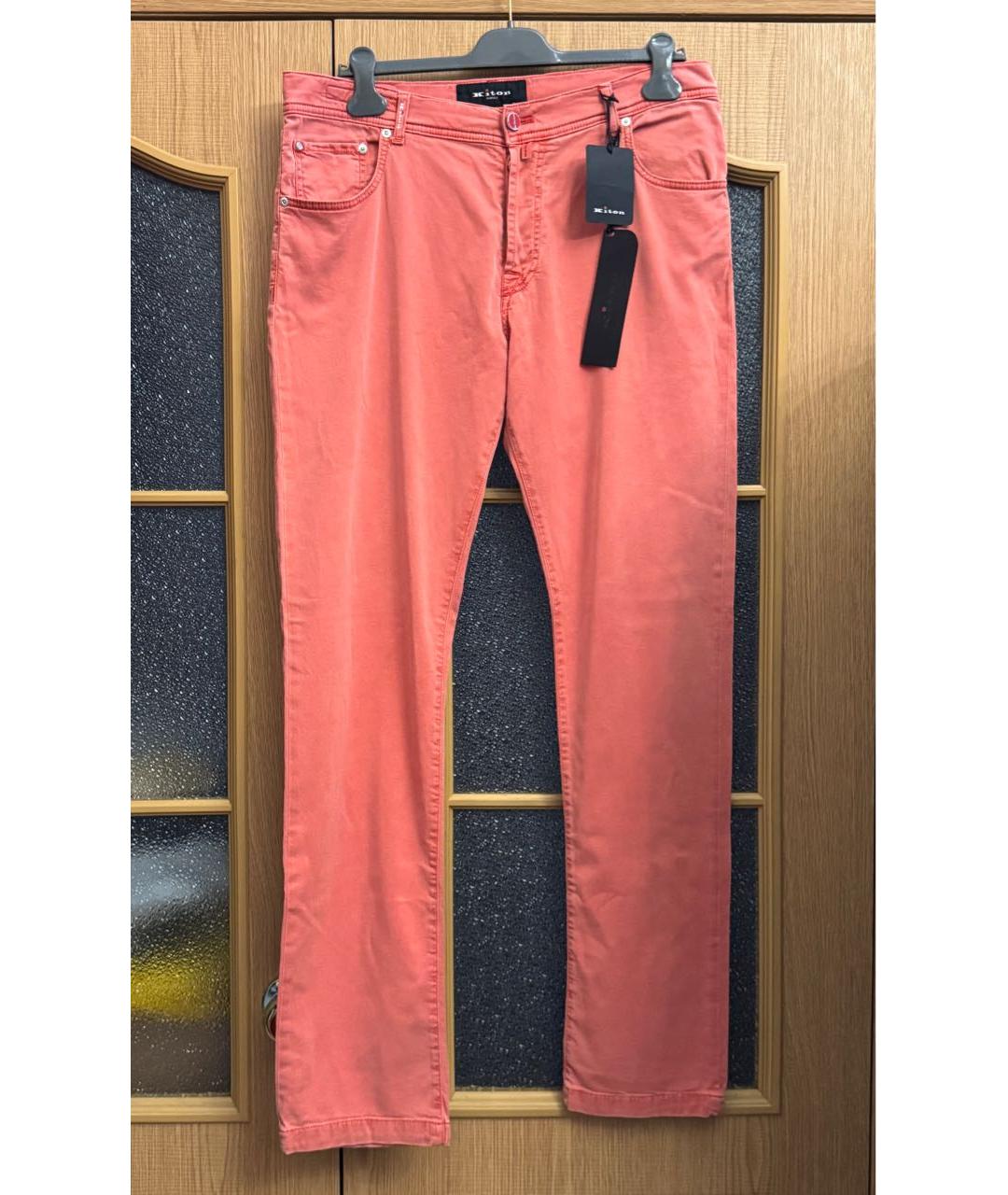 KITON Розовые хлопко-эластановые прямые джинсы, фото 9