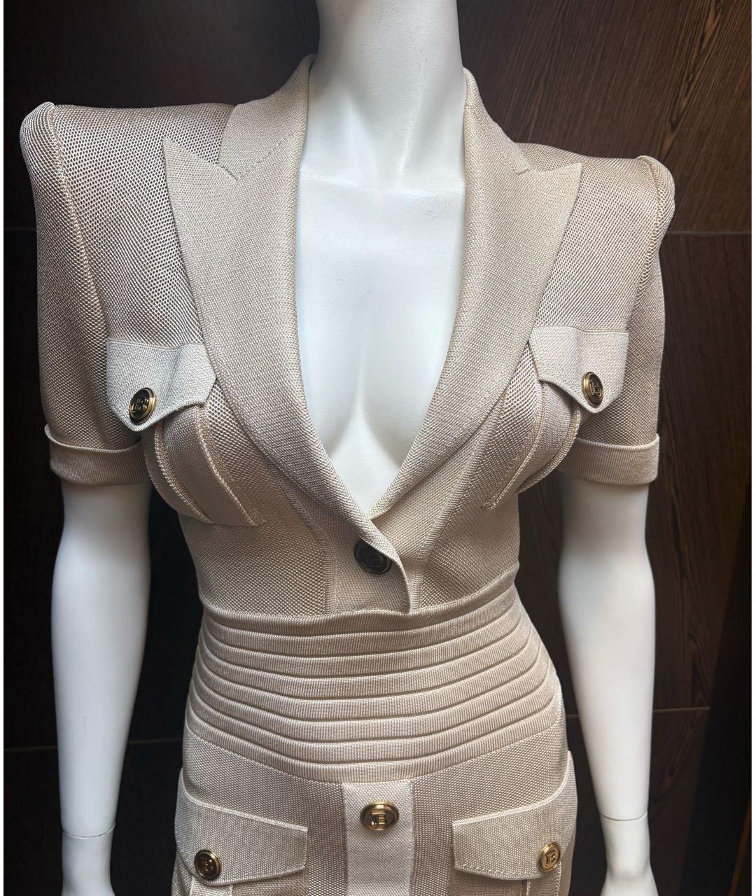 BALMAIN Бежевое вискозное платье, фото 7