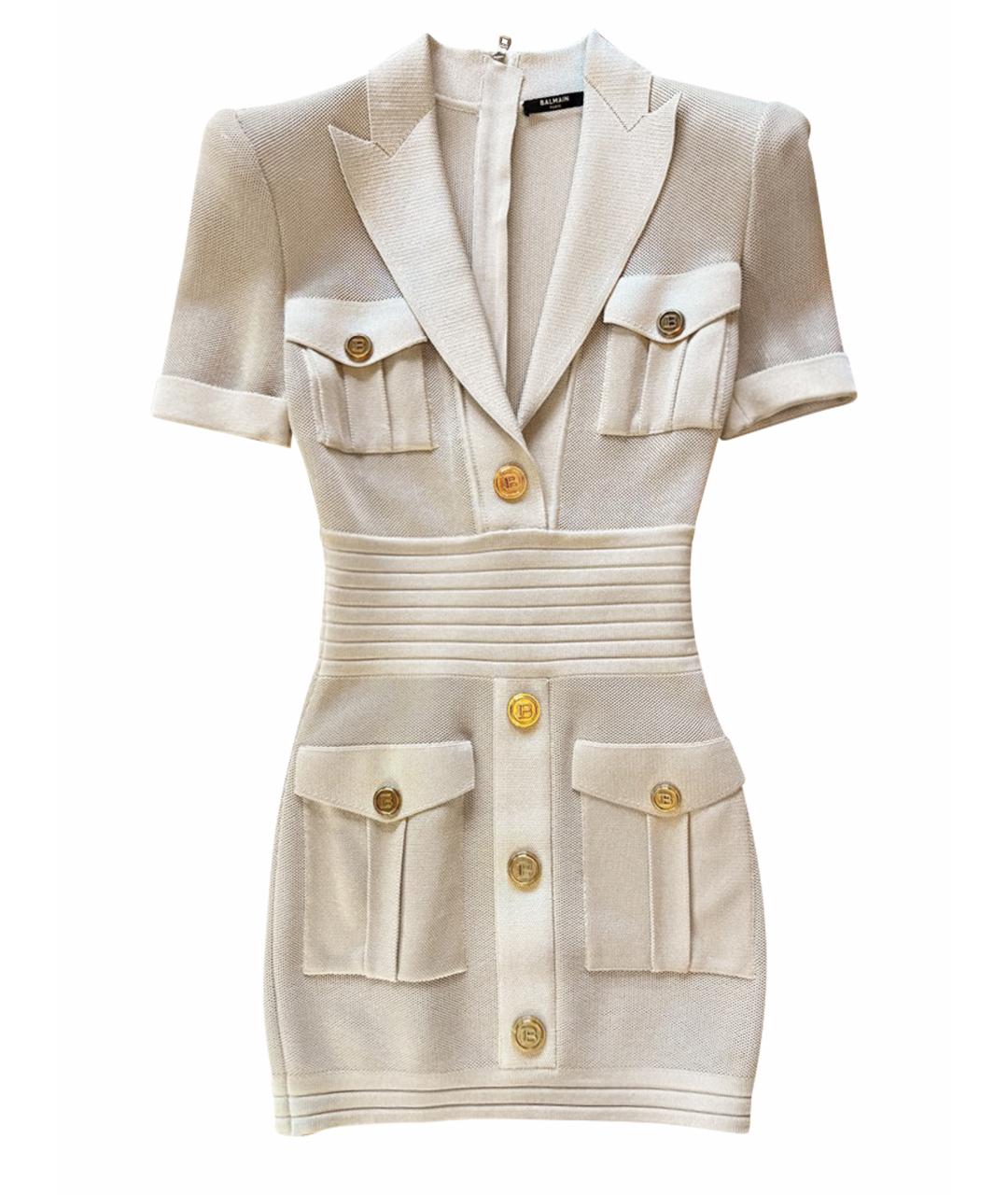 BALMAIN Бежевое вискозное платье, фото 10