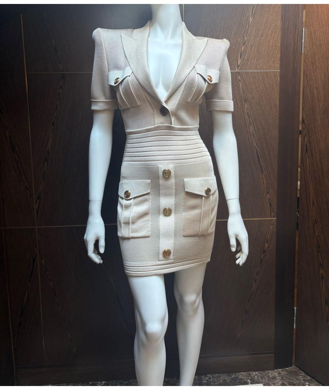BALMAIN Бежевое вискозное платье, фото 8