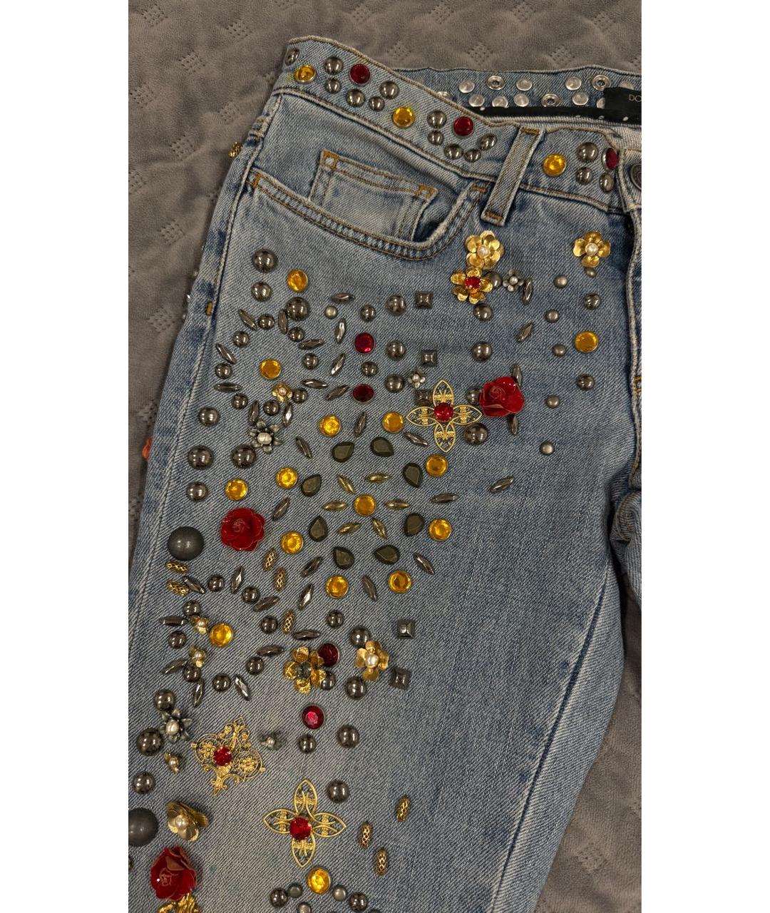 DOLCE&GABBANA Голубые хлопковые джинсы слим, фото 4