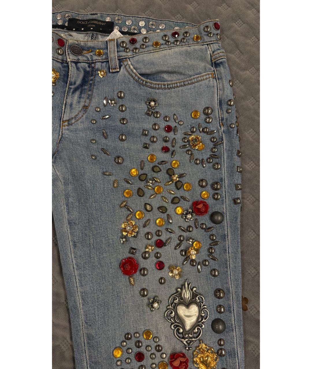 DOLCE&GABBANA Голубые хлопковые джинсы слим, фото 5