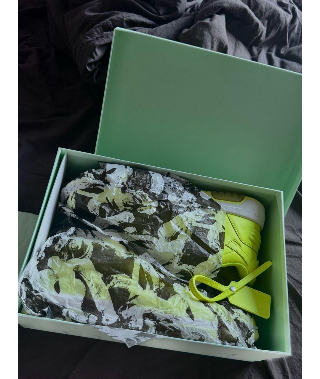 OFF-WHITE Зеленые кожаные низкие кроссовки / кеды, фото 4