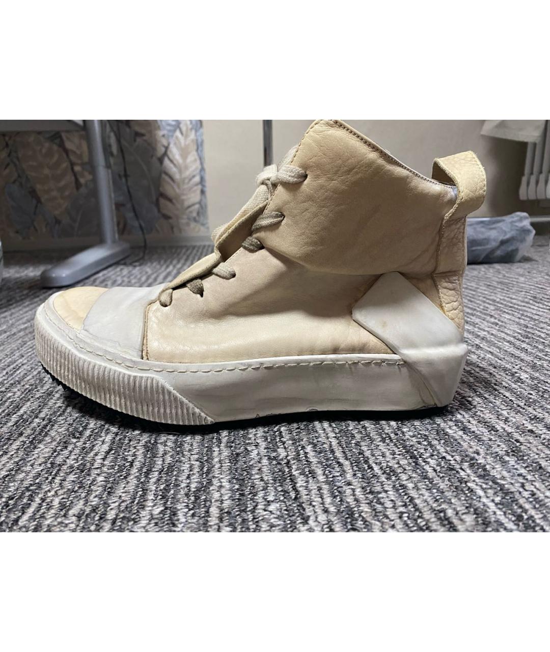 BORIS BIDJAN Бежевые кожаные высокие кроссовки / кеды, фото 9