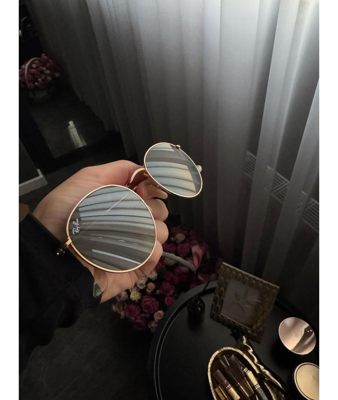 RAY BAN Золотые металлические солнцезащитные очки, фото 2