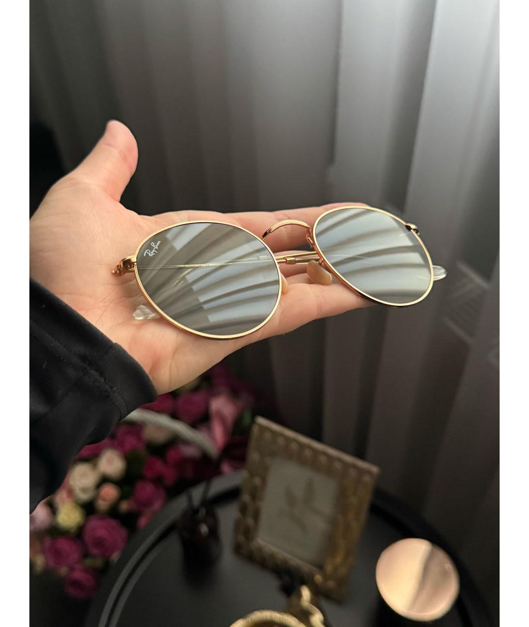 RAY BAN Золотые металлические солнцезащитные очки, фото 4