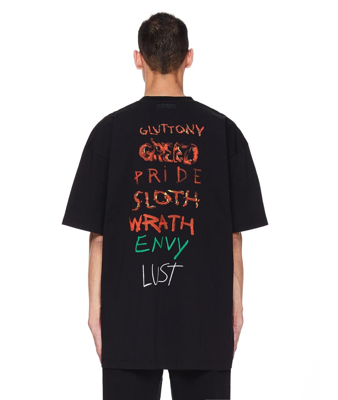 VETEMENTS Черная хлопковая футболка, фото 7