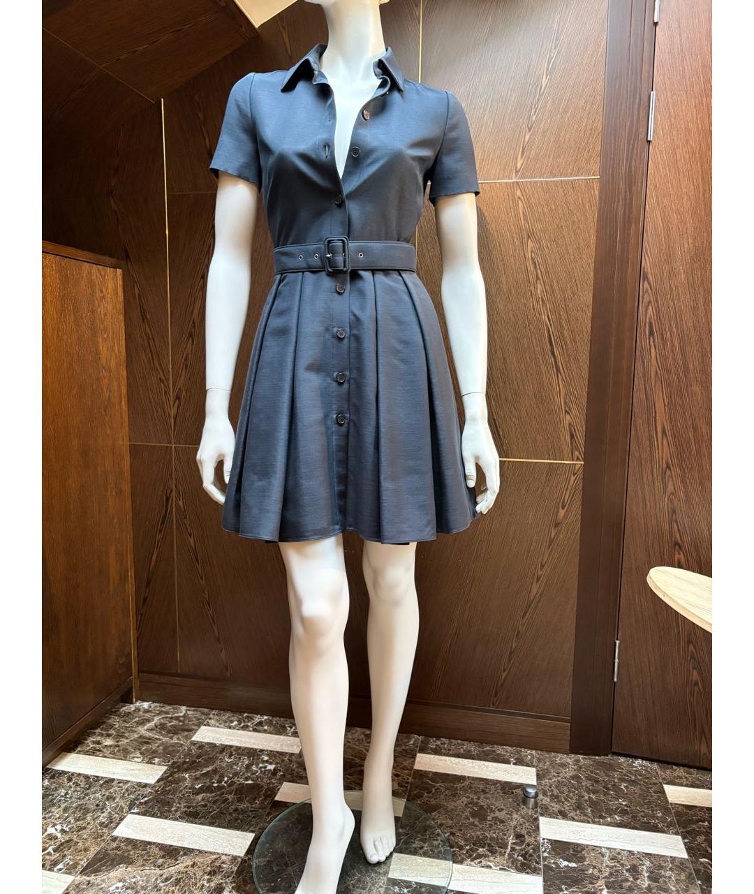 CHRISTIAN DIOR Темно-синее шелковое повседневное платье, фото 5