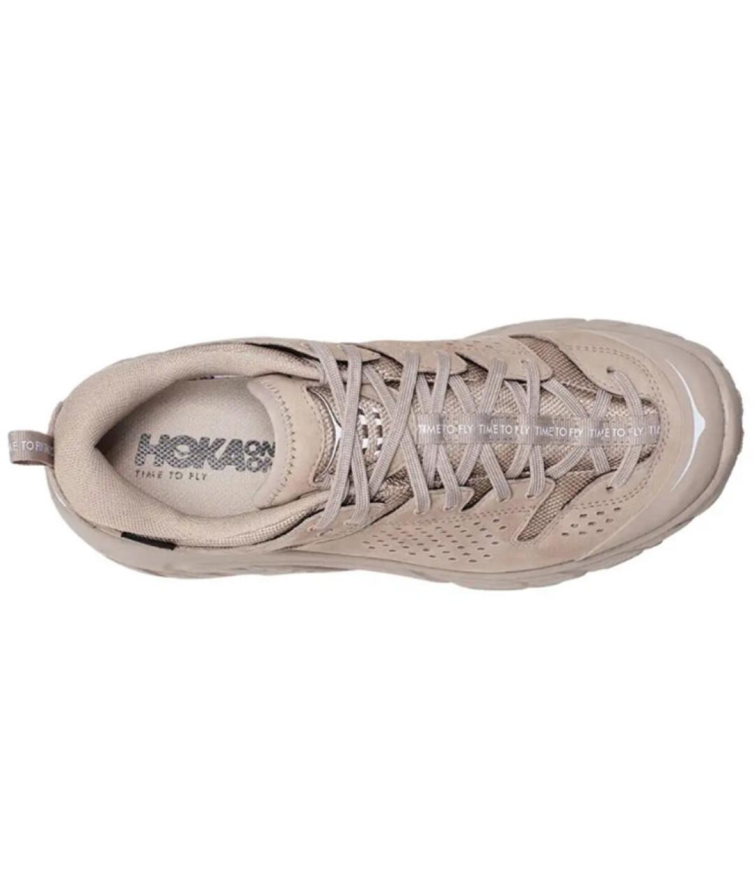 HOKA Бежевые кожаные высокие кроссовки / кеды, фото 4