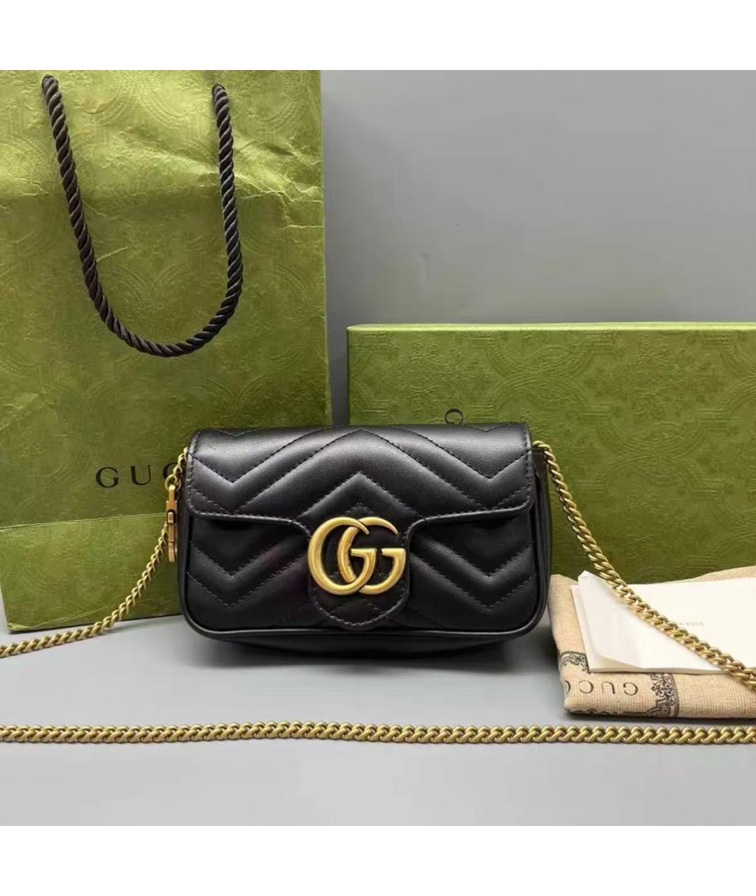 GUCCI Черная кожаная сумка тоут, фото 2