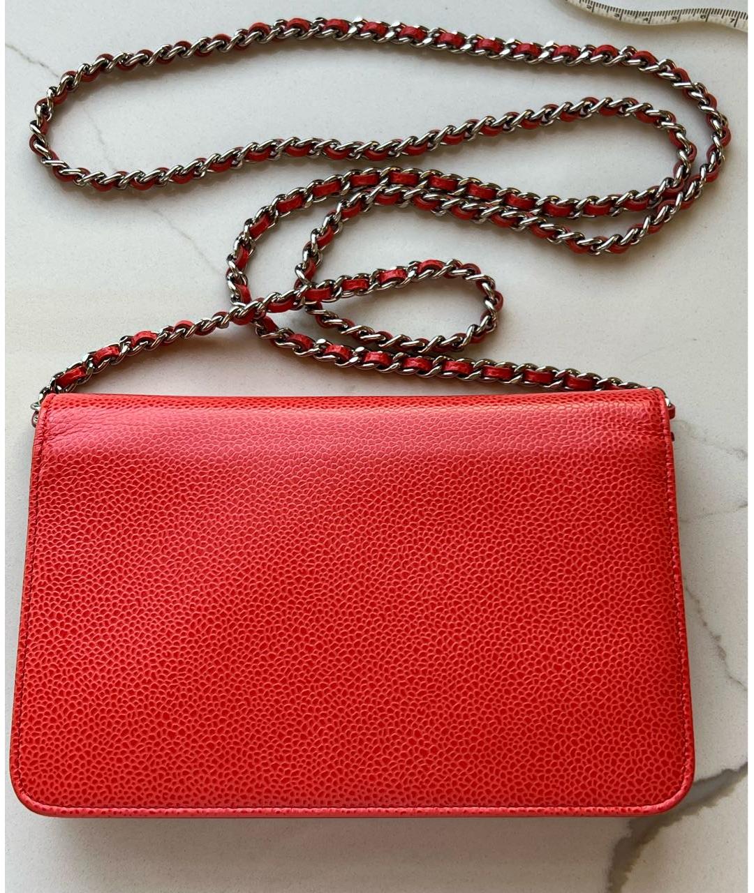 CHANEL Коралловая кожаная сумка через плечо, фото 3