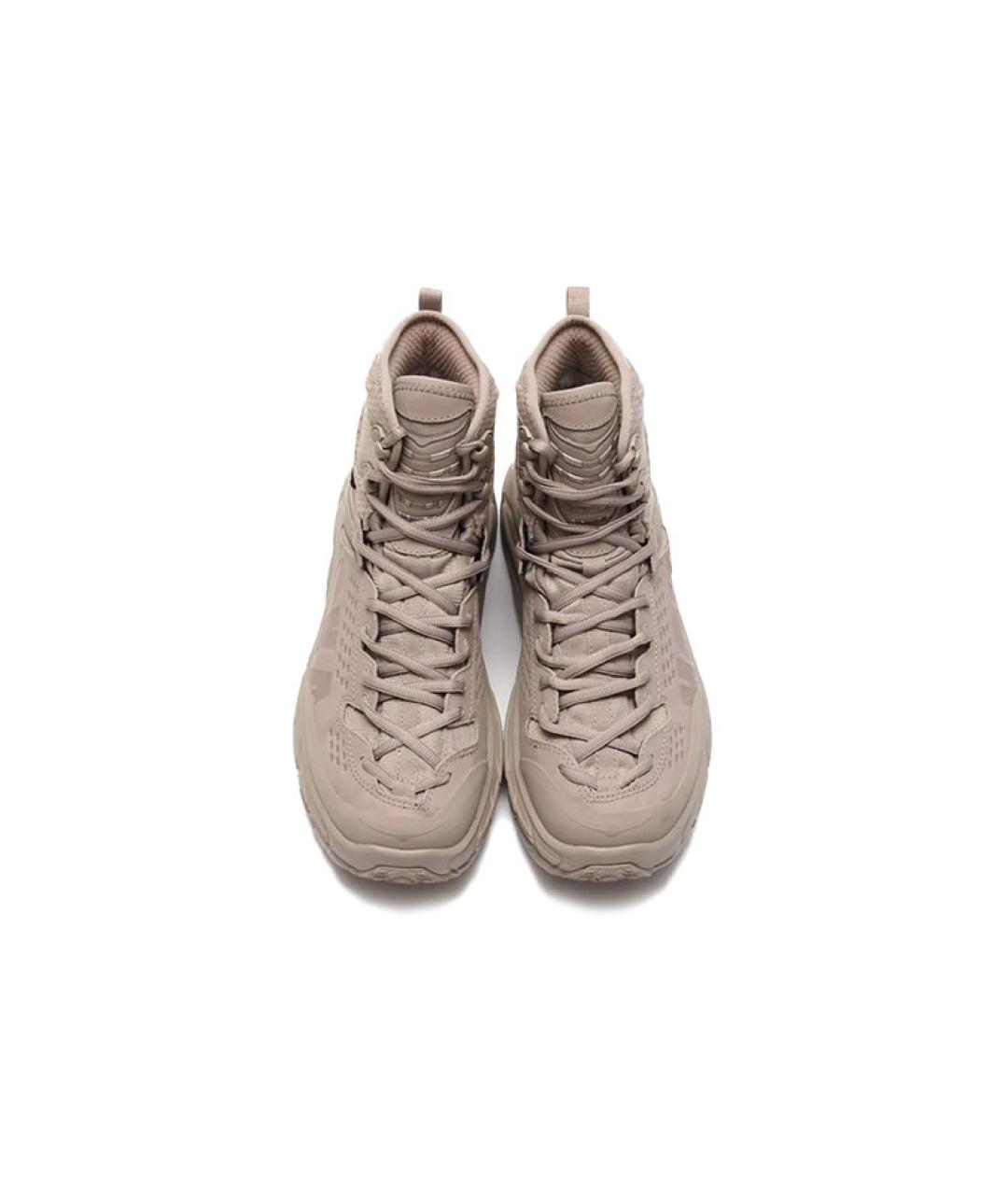 HOKA Бежевые кожаные высокие ботинки, фото 4