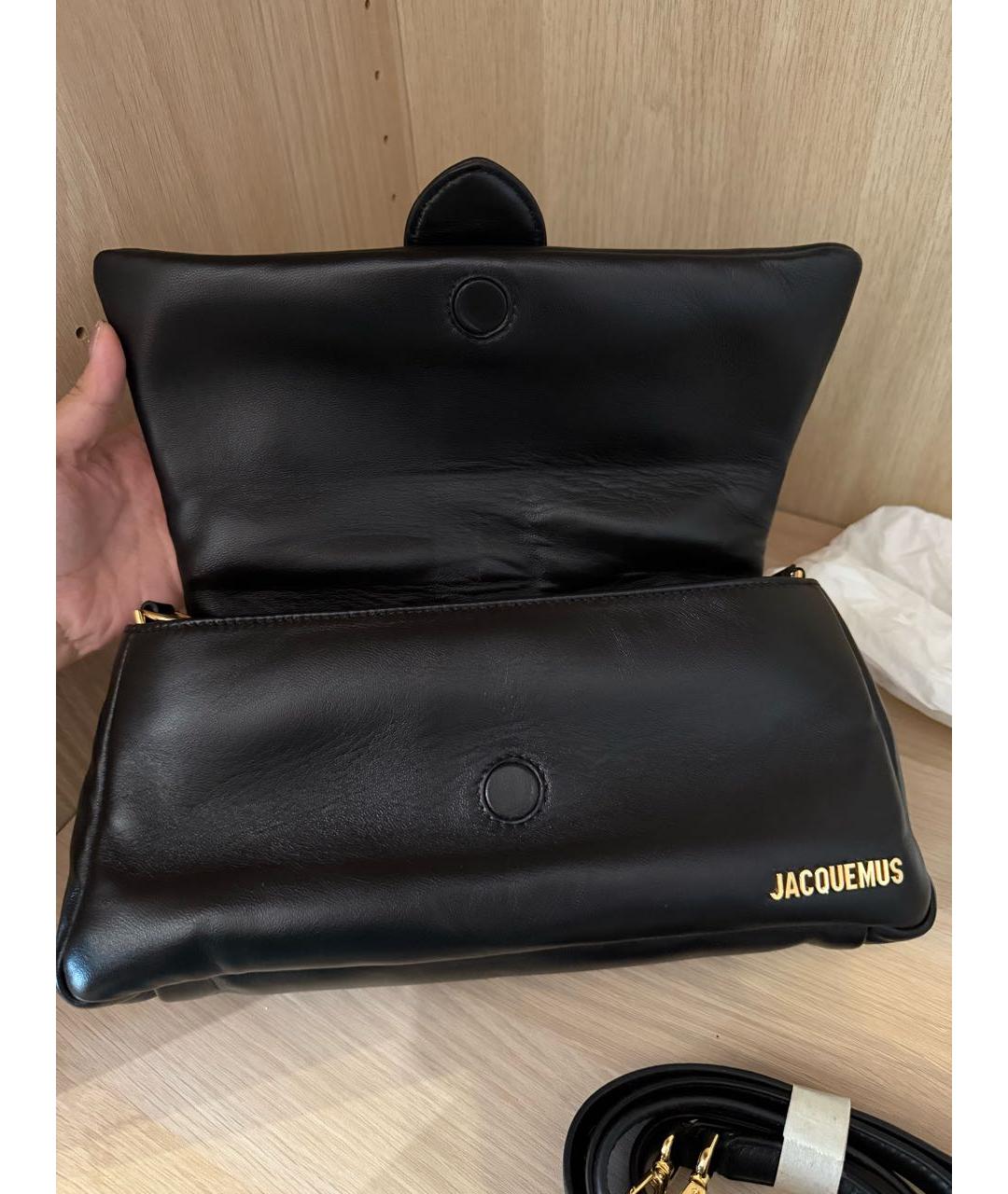 JACQUEMUS Черная кожаная сумка через плечо, фото 3