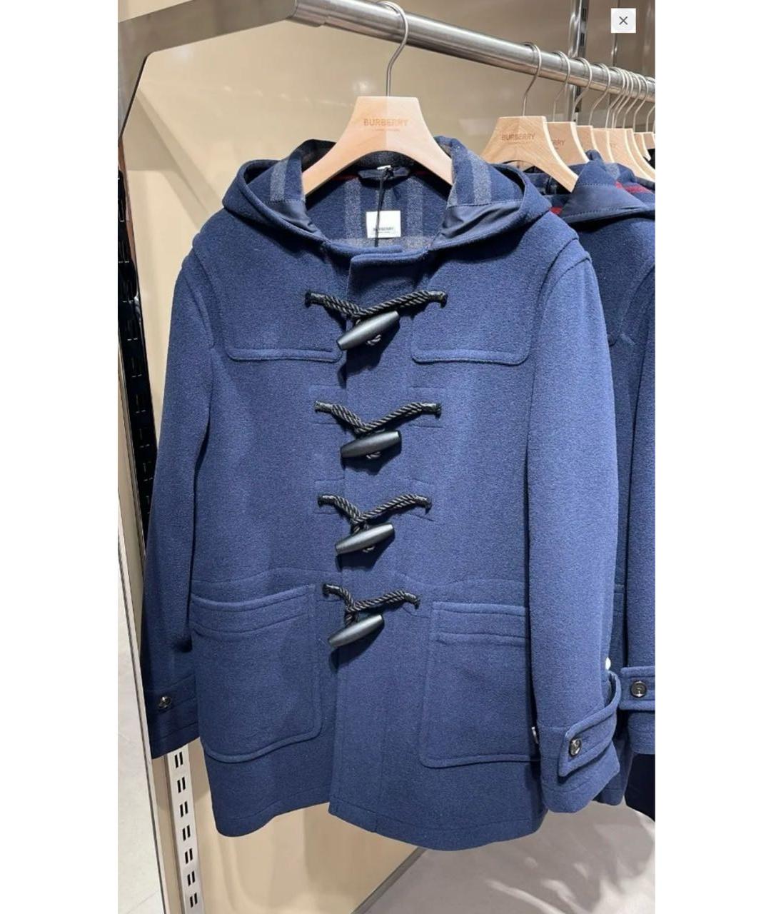 BURBERRY Темно-синее шерстяное пальто, фото 2